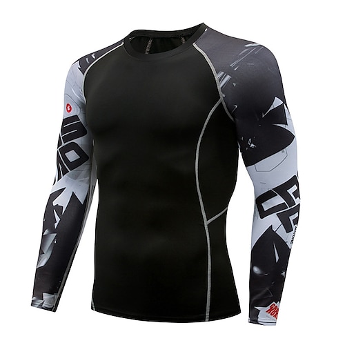 Herren Kompressionsshirt Sportshirt Fitnessshirt Trainingsshirt Langarm T-Shirt Lässig Athleisure Frühling Herbst Spandex Schnelltrocknend Hohe Dehnung Atmungsaktiv Fitnesstraining Gehen Joggen Image