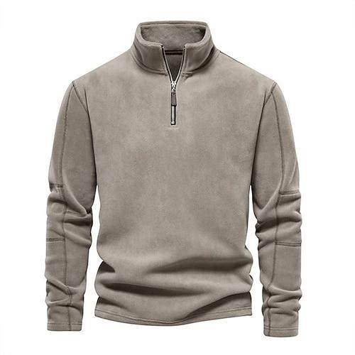 Herren Sweatshirt Pullover Polarvlies Sweatshirt mit Viertelreißverschluss Braun Hellgrau Dunkelgray Troyer Halber Reißverschluss Glatt Sport Natur Täglich Festtage Strassenmode Basic Brautkleider