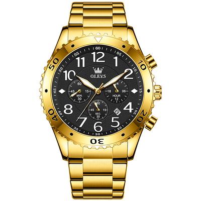 OLEVS Men Quartz Watch Fashion Casual Wristwatch Luminous Calendar Chronograph Waterproof Steel Watch