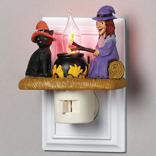 Witch and Cat Campfire Halloween Nightlight Multi Warm , Multi Warm