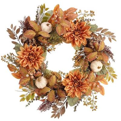 Fall Dahlia Wreath Multi Warm , Multi Warm