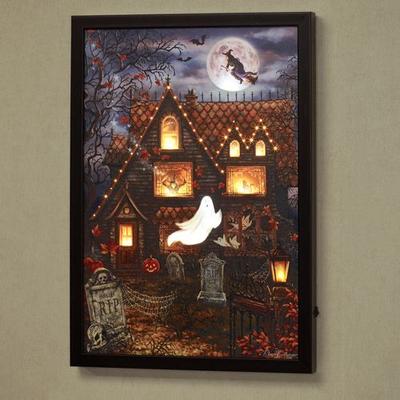 Mystery Mansion Framed Lighted Canvas Wall Art Multi Warm , Multi Warm