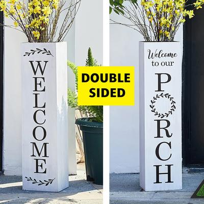 Glitzhome 30"H Rustic Home & Welcome or Porch & Welcome Double Sided Wooden Planter Sign Front Door Decor(2025 Quality-upgraded)