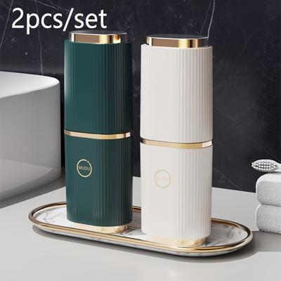 TEMU 2-pack Portable Toothbrush Travel Containers - Leak-proof Toothpaste And Dental Tools Storage Box Set With Mouthwash Cup, -free