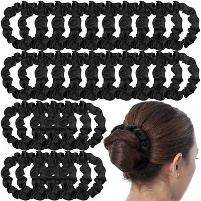 TEMU 30 Pieces Black Silk Hair Scrunchies - Satin Elastic Hair Bands For Women And Girls - Skinny Hair Scrunchies - Ponytail Holders - Fashionable And Versatile