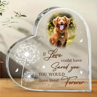 TEMU Personalized Pet Memorial Acrylic Heart Plaque - Curved Heart-shaped Remembrance Keepsake For Pets, Loss Of Dog Or Cat Sympathy Tribute, Customizable Desk Decor Celebrating Beloved Animals