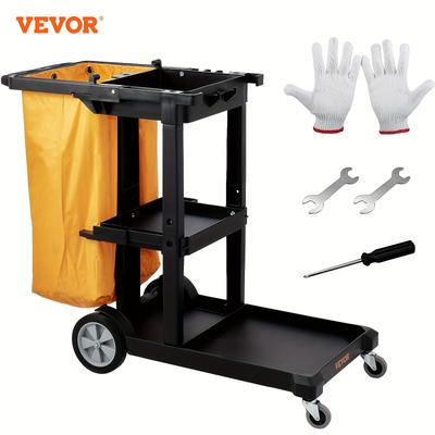 TEMU Vevor Cleaning Cart, 3-shelf Commercial Janitorial Cart, 200 Lbs Capacity Plastic Housekeeping Cart, With 25 Gallon Pvc Bag And Cover, 47