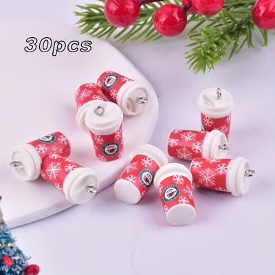 TEMU 30pcs14*24mm Resin Simulation Miniature Coffee Cup Pendant, Christmas Theme Decoration Pendant, Used For Diy Earrings, Key Chain Production Parts Supplies