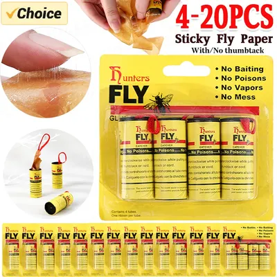 4-20PCS Sticky Ribbons Roll Double Sided Flies Paper Strips Insect Home Glue Fly Trap Catcher Bug Mosquito Killer