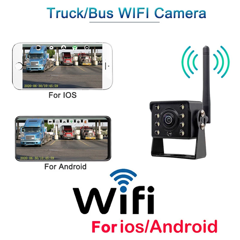 Telecamera per retromarcia per camion HD Telecamera per retromarcia wireless Telecamera per retromarcia WiFi 170 ° Telecamera per camion autobus con visione notturna grandangolare impermeabile
