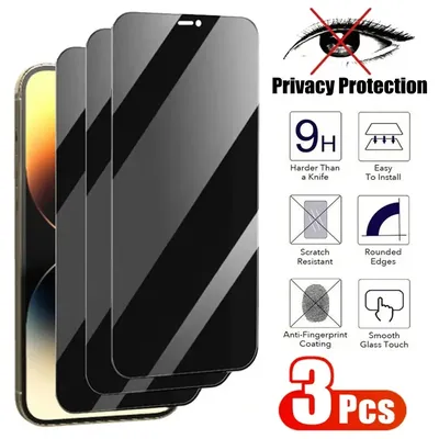 3Pcs Privacy Screen Protectors for IPhone 15 12 13 14 Pro Max Anti-spy Tempered Glass For iPhone 11