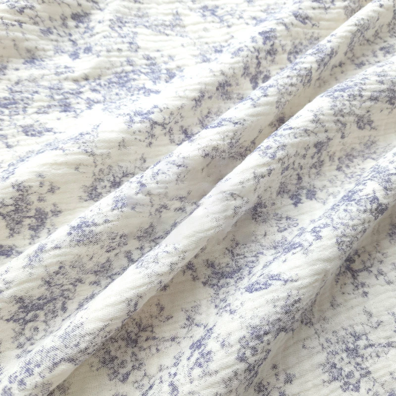 135x50cm Blau Floral Reine Baumwolle Doppel-schicht Gaze Crepe Stoff Für Hause Kleidung Pyjamas Decken Handgemachte DIY Stoffe YHTJ0187 Image