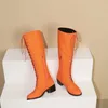 2025 neue Frauen Cosplay Reiten Kniehohe Stiefel Med Heels Lace Up Party Datum Schuhe Schwarz Rosa Orange Lila Plus Größe 43