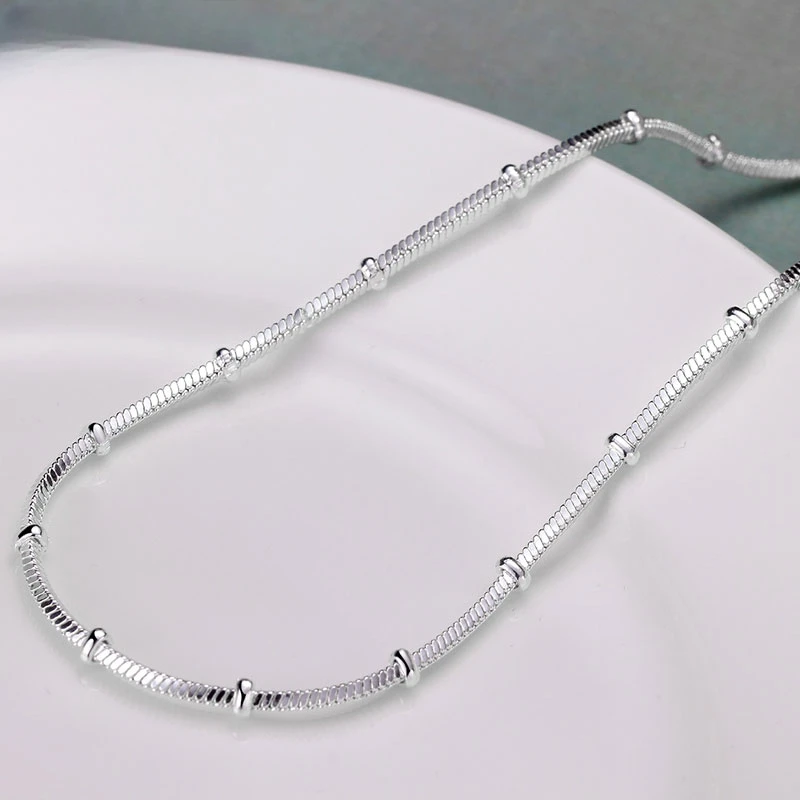 Silber Farbe 18/20 Zoll 2mm Schlangen kette Perlen Halskette für Frauen Mann Mode Hochzeit Verlobung Schmuck Image