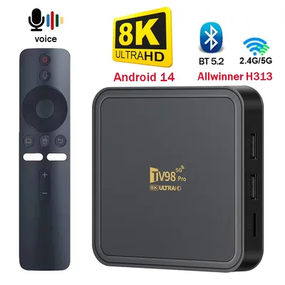 TV98 Pro TV Box Android 14, unterstützt HD 8K4K Video 5G Dual Wifi BT5.2 Sprachfernbedienung Player Allwinner H313 Smart TV Box IPTV
