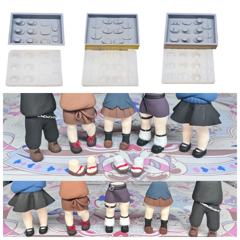 Q-Version Ton Puppenschuhe Silikonform Stiefel/Lederschuhe/Sohle DIY Polymer Clay Animation Cartoon Charakter Schuhherstellungswerkzeug