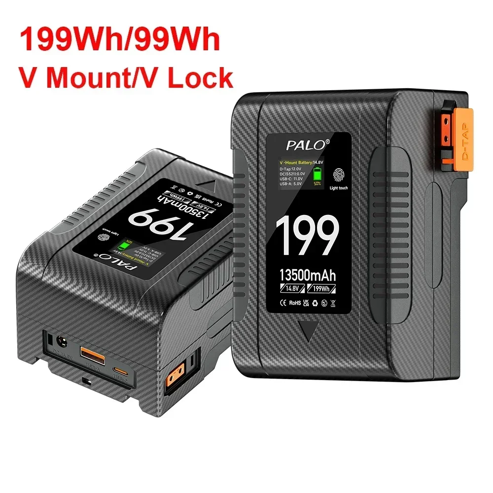 V Mount V-Lock 199Wh 99Wh Akku BP Akku mit PD 65W Kabel für Sony Camcorder Broadcast Video Light Blackmagic URSA Image