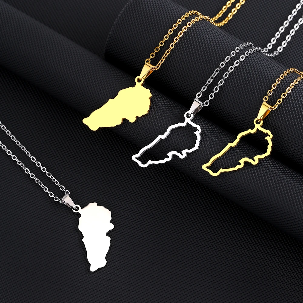Mode Libanon Karte Anhänger Halskette Edelstahl Gold Stahl Farbe Nahen Osten Männer Frauen Land Karte Schmuck Geschenk Image