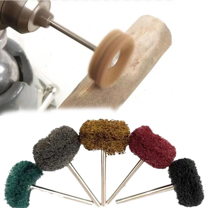 50 Stück Mini-Stoff bürste Schleif zubehör Nylon-Schleif kopf mit Griff Faser polier kopf Poliers cheibe Rotations werkzeuge Image