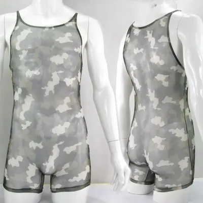 Herren-Body G3980, dehnbar, schmale Schultergurte, Boxershorts, Camo-Print, Mesh, C-Thru Image