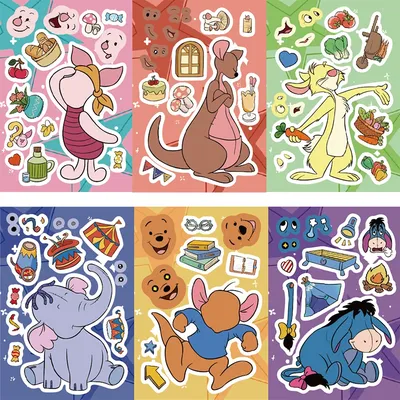 8/16 Blatt Disney Winnie the Pooh Cartoon Puzzle Aufkleber DIY Telefon Laptop Gepäck Skateboard Image