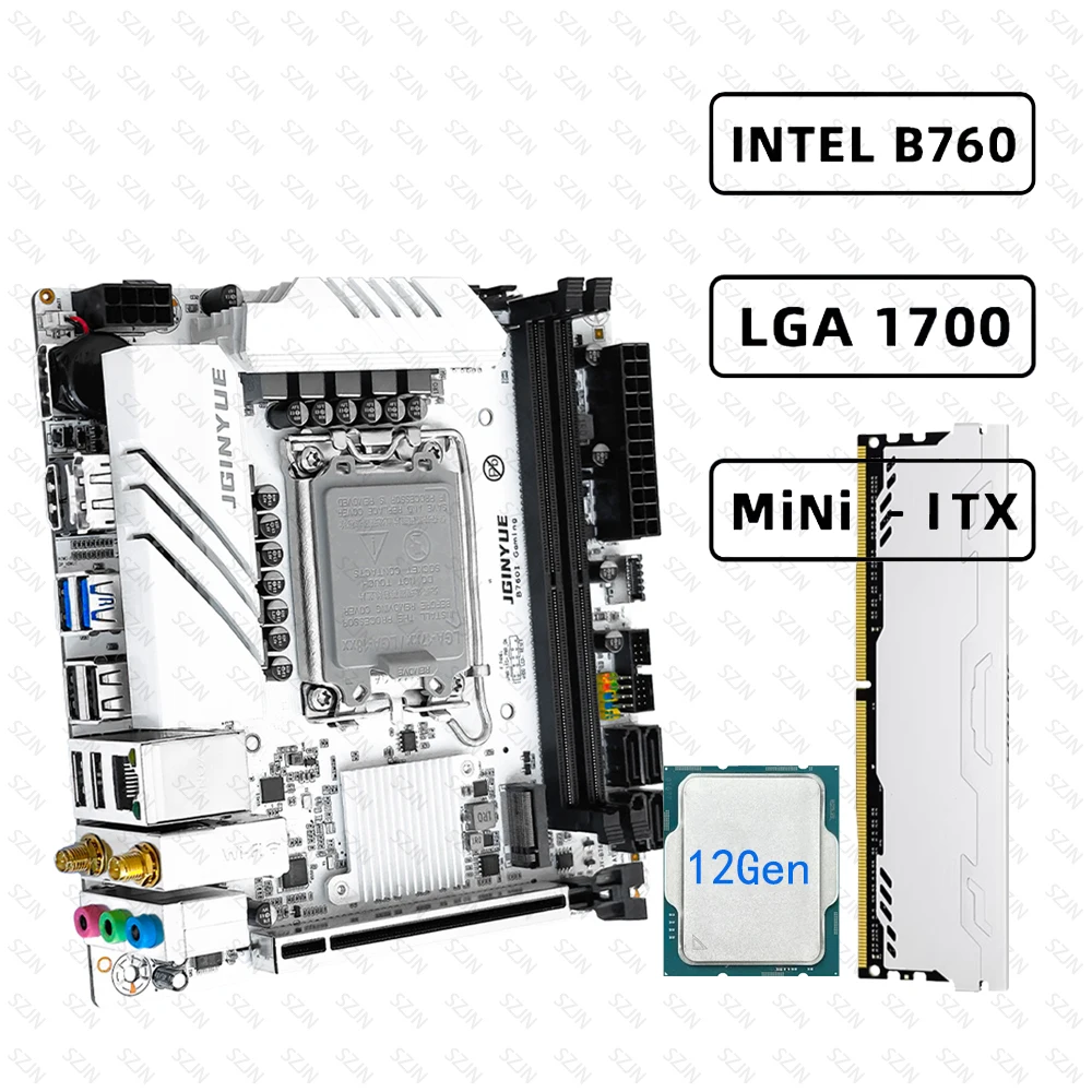 JGINYUE B760 ITX Motherboard Set LGA1700 Kit Unterstützung 12/13/14th Core 2*NVME M.2 4*SATA3.0 RGB-5V3Pin Mini PC Combo Image