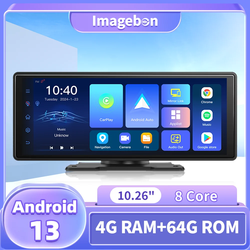 Imagebon 10,26 Zoll 8-Kern-Android 13-Autoradio mit kabellosem CarPlay und Android Auto WiFi GPS-Navigation Sprachsteuerung Dashcam Image