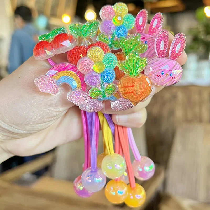 2PCS Bunte handbemalte Graffiti Früchte Nette Mädchen Kinder Elastische Haarbänder Haar Zubehör Kinder Haar Krawatten Baby headwear Image