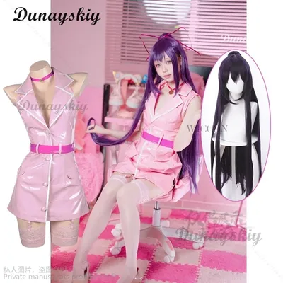 Anime Datum eine lebende Prinzessin Cosplay Kostüm sexy Krankens ch wester Kleid Kopf bedeckung rosa Image