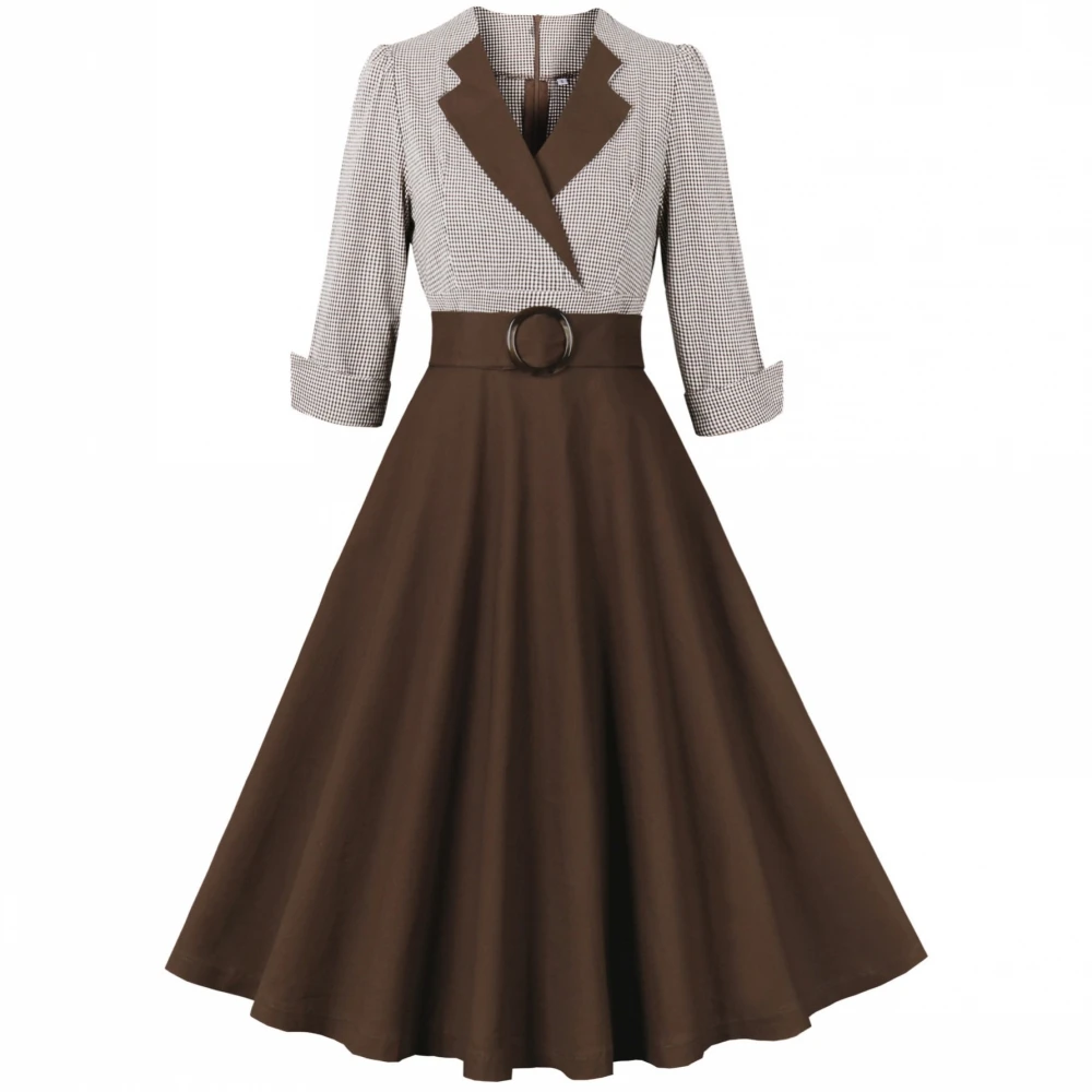 Frauen Pin Up Gitter Druck Casual Party Kleid Sommer 3/4 Hülse Retro Robe 60s 50s Vintage Rockabilly Swing kleid Vestidos