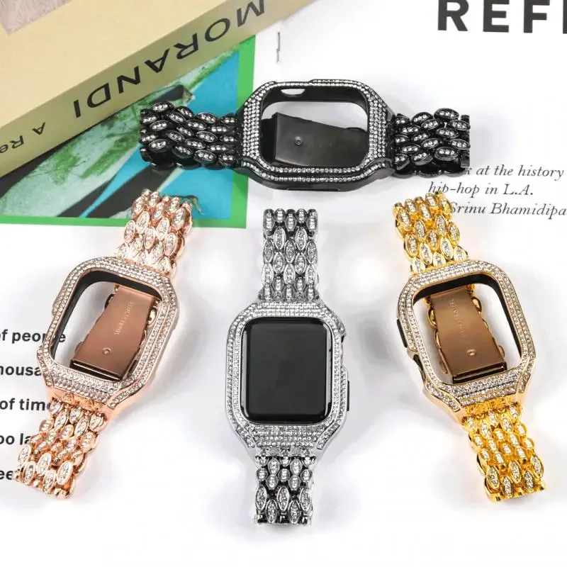 Metall Diamant gehäuse für Apple Uhrengehäuse 9 8 7 41mm 40mm Edelstahl Schutzhülle für iwatch 6 5 4 se 41mm 40mm Abdeckung Image