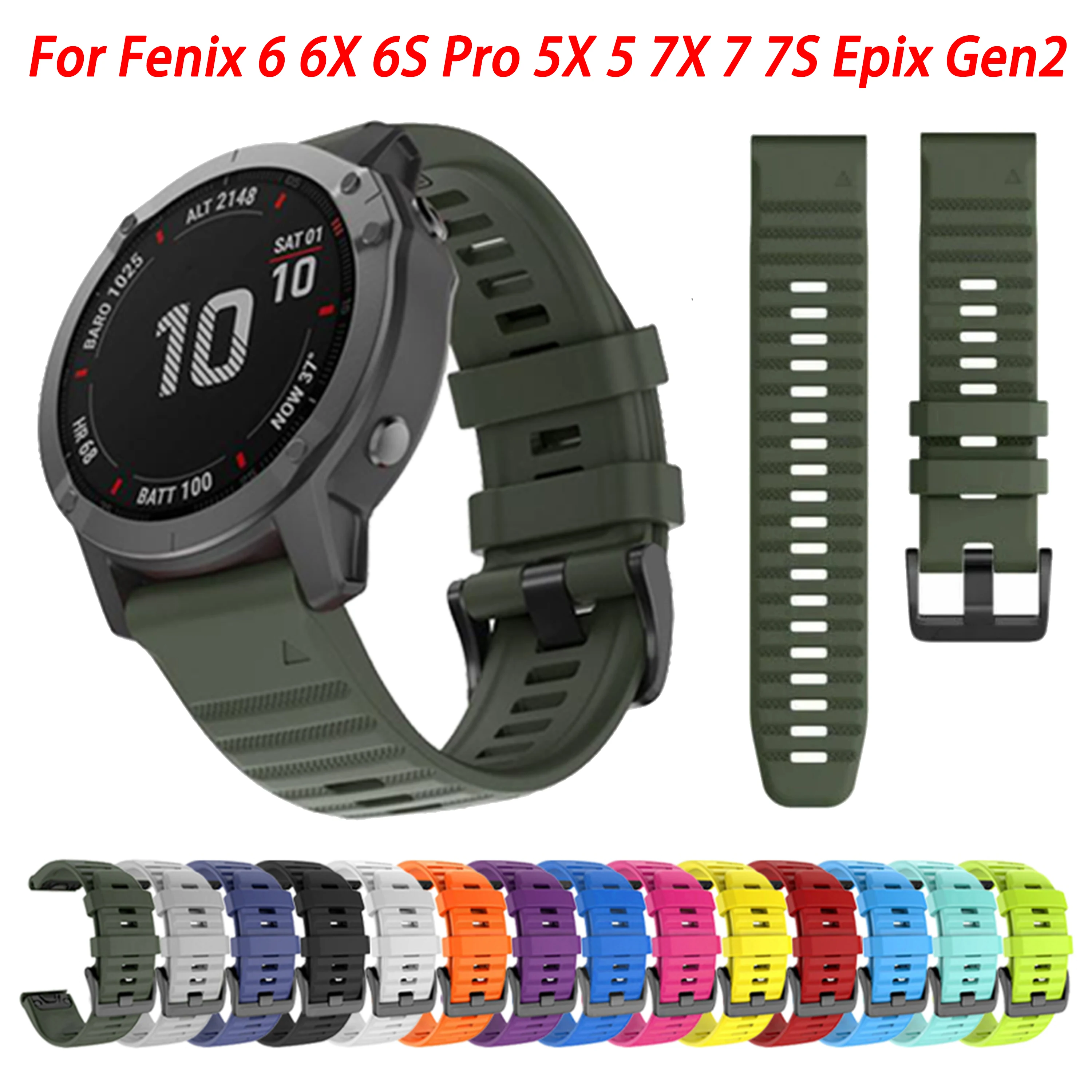 26 22 20mm silikon armband für garmin fenix 6s 6 6x pro 7x7s 7 pro 5 5x plus 965 945 3hr mk2 armband epix gen2 armband Image