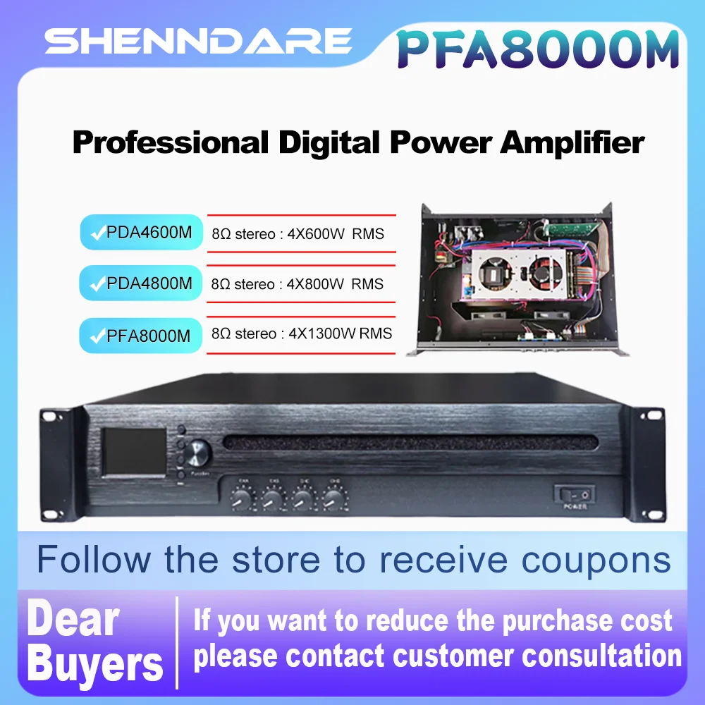 PFA8000M 4X1300W Professioneller Leistungsverstärker 4 Kanäle DJ-Subwoofer-Verstärker Klasse D Stereo Line Array Lautsprecher Vorverstärker Bühnenleistung Schaltnetzteil Tonverstärker Image