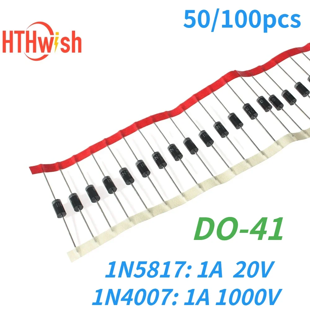 50/100 Stück DO-41 1N4007/ 1N5817 Gleichrichterdioden DIP Schottky Dioden 1A 20V/1000V Image