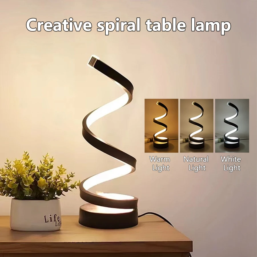 Moderne Spirale Dimmbare LED Tischlampe Schlafzimmer Nachttischlampen USB Power Button Schalter Schlafzimmer Wohnzimmer Dekorative Tischlampe