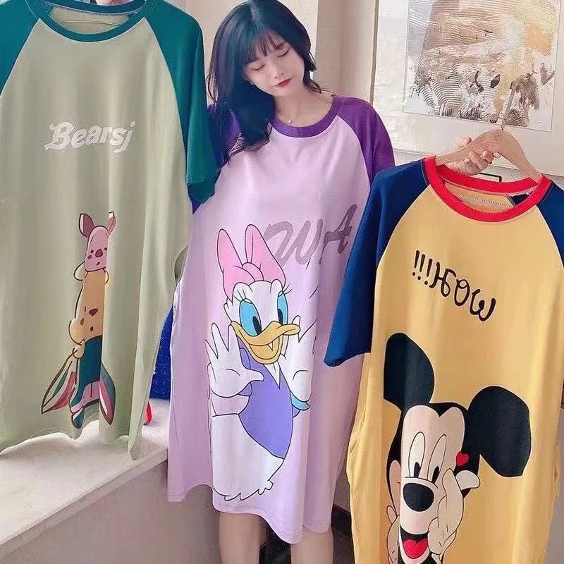 Kawaii Disney Kinder Nachthemd Süßes Donald Daisy Duck Mickey Minnie Mouse Cartoon Pyjama Sommer Kurzarm Kleid Homewear Geschenk Image