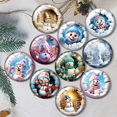 Cute Christmas snowman cartoon 12mm/18mm/20mm/25mm Round photo glass cabochon demo flat back Making