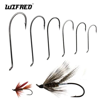 WIFREO 30pcs High Carbon Steel Fly Tying Hook Up-turned Eye 2X Long Shank Black Nickle Salmon/Steel