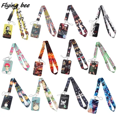 Flyingbee Cartoon Anime Cool Lanyard Card ID Holder Car KeyChain ID Card Pass Gym Phone Badge Kids