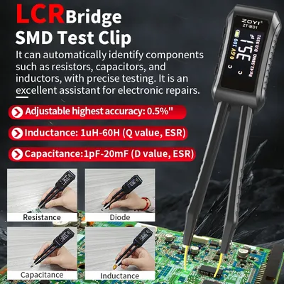 ZOYI ZT-MD1 Digital Smart Tweezer LCR SMD ESR Tester Resistance Capacitance Inductance Continuity