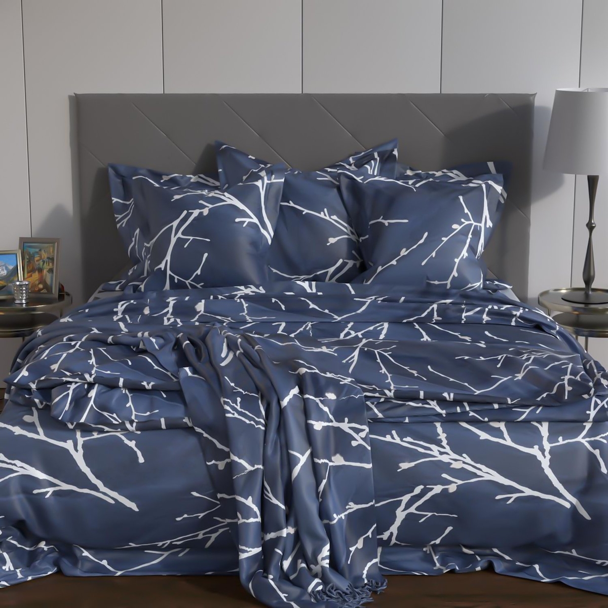 Intirilife Bettbezug 135 x 200 cm Kissenbezug 80 x x 80 cm - ZWEIGE - Bettwäsche für Schlafzimmer und Kinderzimmer Jugendzimmer Image