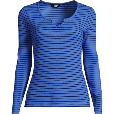 Long Sleeve Mini Waffle Notch Neck T-shirt, Women, size: 10-12, regular, Blue, Spandex/Polyester/Rayon, by Lands' End