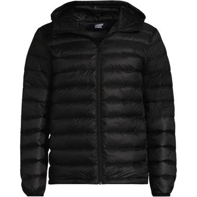 Wanderweight Down Ultralight Packable Hooded Jacket, Men, size: 34-36, regular, Black, Polyester/Nylon, by Lands' End