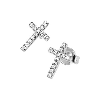 Smart Jewel - Ohrstecker Kreuz mit Zirkonia, Silber 925 Ohrringe 1 ct Silber