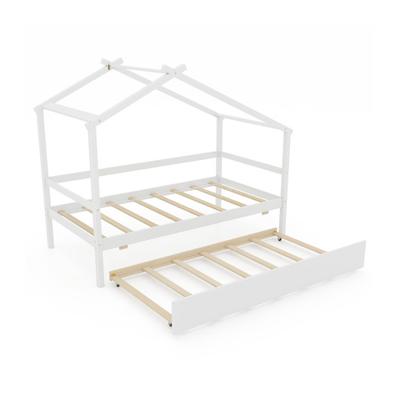 Costway Kids Twin Size House Bed with Trundle and Roof-White