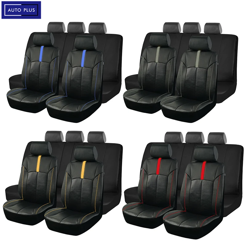 AUTO PLUS Sportliches Unisex-Renn-Universal-Autositzbezug-Set aus Leder, passend für die meisten Autos, SUVs, LKWs, Autozubehör Image