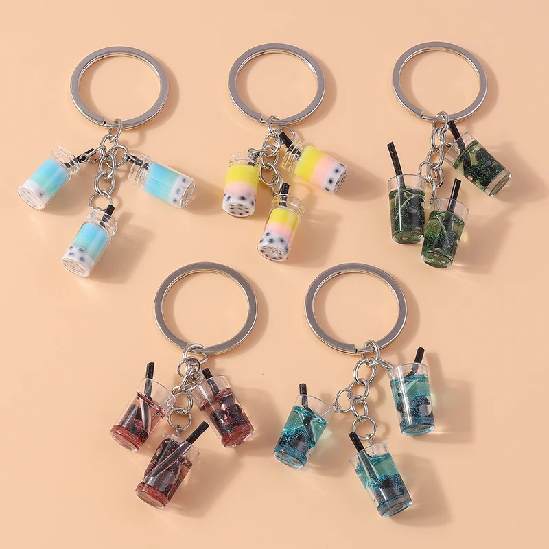 Neue Harz Simulation Obst Getränk Flasche Schlüssel bund Schlüssel ring für Männer Frauen Auto Schlüssel halter Handtasche Anhänger Schmuck Geschenk Image