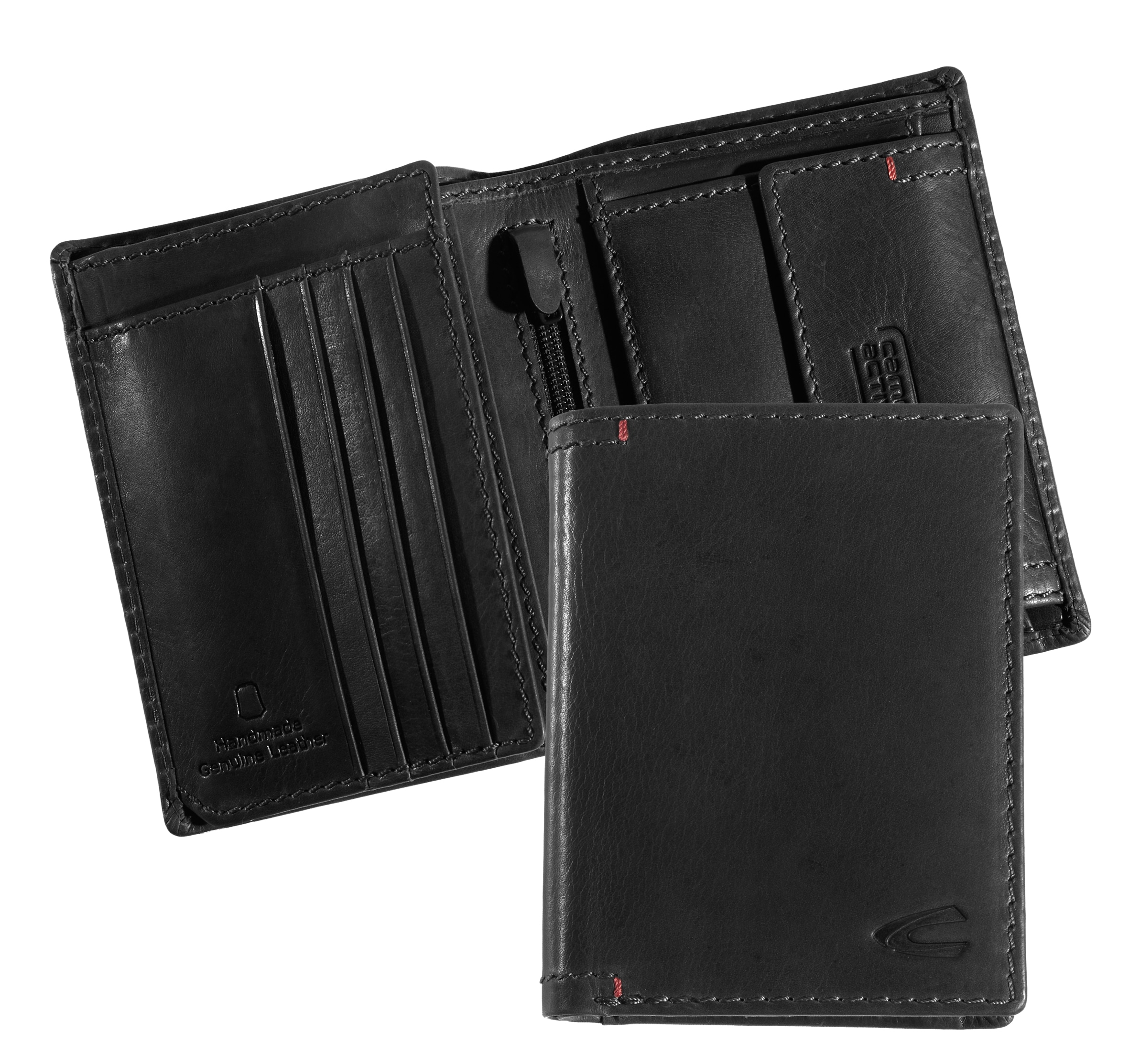 Geldbörse CAMEL ACTIVE "Salamanca", schwarz, Leder, clean, gepflegt, unifarben mit Farbeinsatz, Kleinlederwaren, aus hochwertigem Rindsleder mit kontrastreichem Handstich-Detail