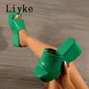 Liyke Punk Offene spitze Plattform High Heels Strand Hausschuhe Weiblichen Sommer Orange Grün Keile Schuhe Für Frauen Sandalen Flip-Flops