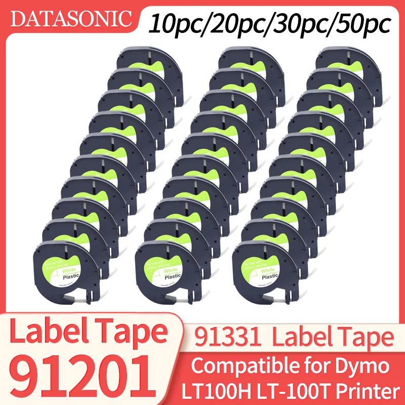 10/20/30/50 Stück 91331 91201 12 mm mehrfarbiges Kunststoff-Etikettenband, kompatibel mit Dymo LetraTag Etikettendrucker, Papierband für LT100H LT-100T Image